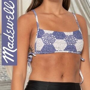 MADEWELL UPF 50 Second Wave Ada Quilt Print Side-Tie Apron Bikini Top NWT/XXL